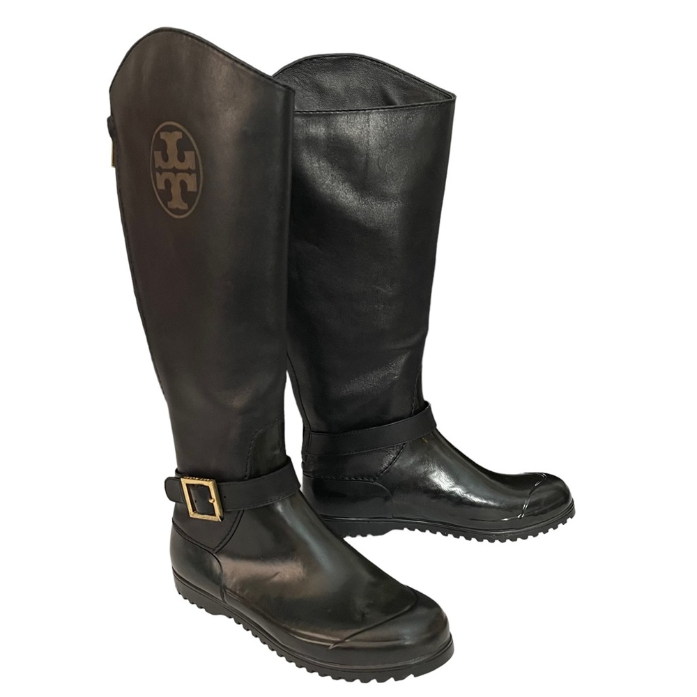TORY BURCH ALL WEATHER LEATHER & RUBBER TALL BOOT SIZE 8